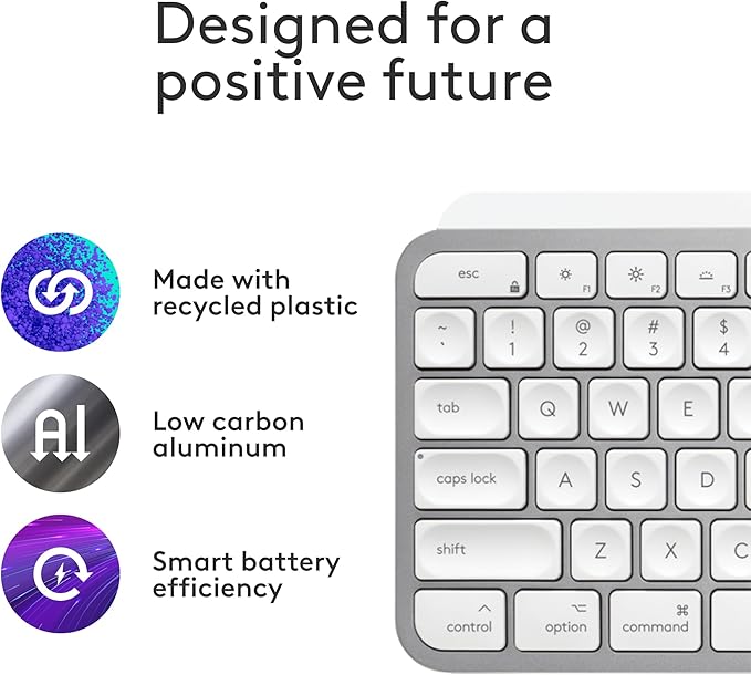 Logitech MX Keys S Mac Wireless Keyboard Fluid Precise Laptop - Pale Grey | Fluid precise typing, programmable keys, Bluetooth, USB-C rechargeable, for MacBook Pro, MacBook Air, iMac, iPad - Image 5