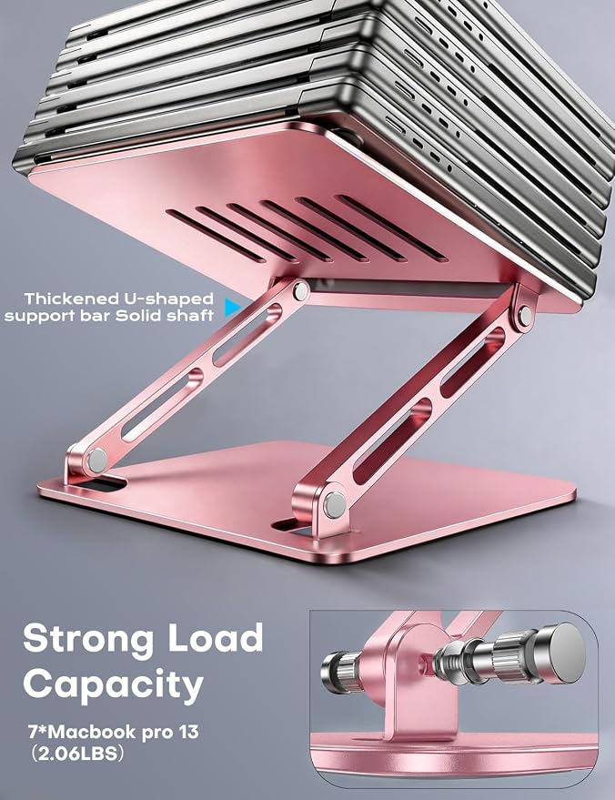 LOXP Aluminum Laptop Stand, Adjustable Laptop Stand for Desk Foldable | Portable Laptop Riser, Ergonomic Computer Notebook Holder for Desk, Office Desk Accessories (10-15.6'') - Pink - Image 5