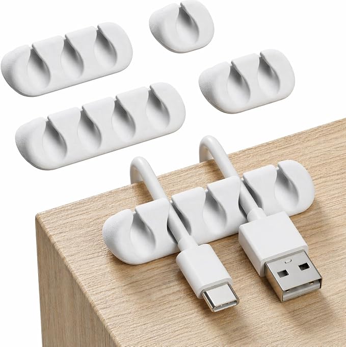 Cord Organizer for Desk, Nightstand Cable Holder, 5 Pack, Multislot, White | GLUIT Adhesive Charger Organizer, Cable Management for Desk Car Office Home College Dorm Room Cable Clips for Cords by GLUIT
