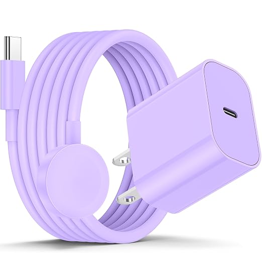 Apple Watch Charger Fast Charging, USB C Magnetic iWatch Fast Charging Cable Cord 6ft and iPhone Type C Wall Charger Block Plug for Apple Watch Series Ultra 2/Series 11/10/9/8/7/SE/6/5/4/3/2-Purple by CSXZCOON