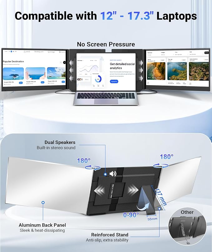 Synnov 15.6“ Laptop Screen Extender, 1080P FHD Ultra Light & Portable Triple Monitor for Laptops, Fit for 12"-17.3" Laptops, Plug & Play Travel Monitor Extender Compatible with Wins/MacOS/Chrome - Image 7