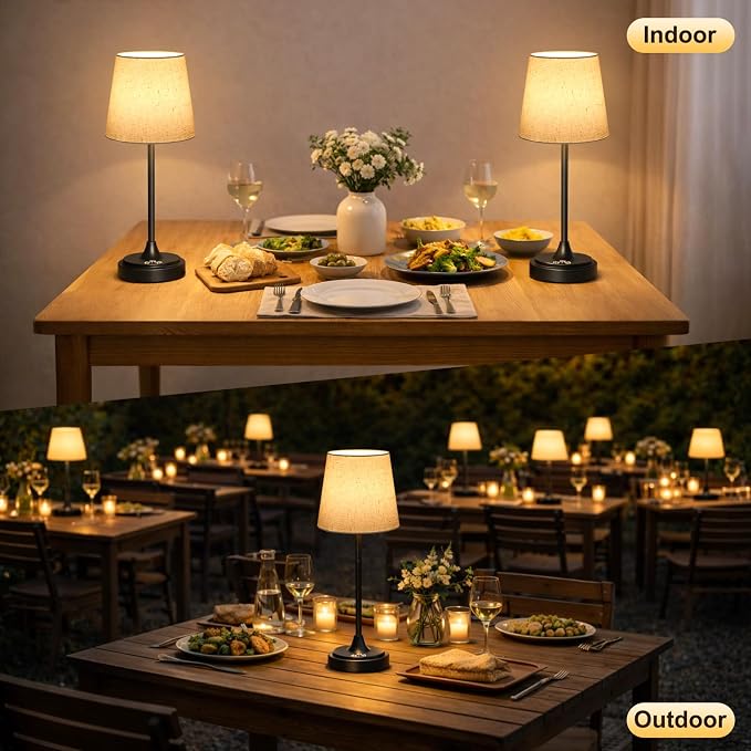 Wowag Cordless Table Lamp Rechargeable,5000mAh Battery Operated Desk Lamp,3 Colors & 7 RGB Stepless Dimmable,Touch Ambient Light for Bedside,Bedroom,Dining Room,Living Room,Black,FlaxenShade - Image 6