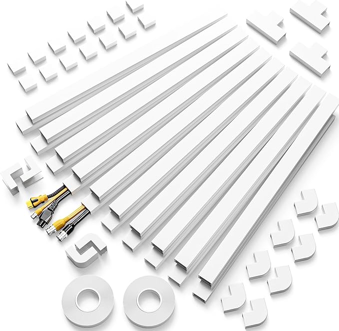 Delamu Cable Hider, 315in Cord Covers for 2-3 Wires on Wall, TV Cord Hider Wall, Paintable Wire Hiders Wire Covers for TV Cords on Wall, Easy Mount Cable Cover Raceway Kit, W0.95 H0.55in, White by DELAMU