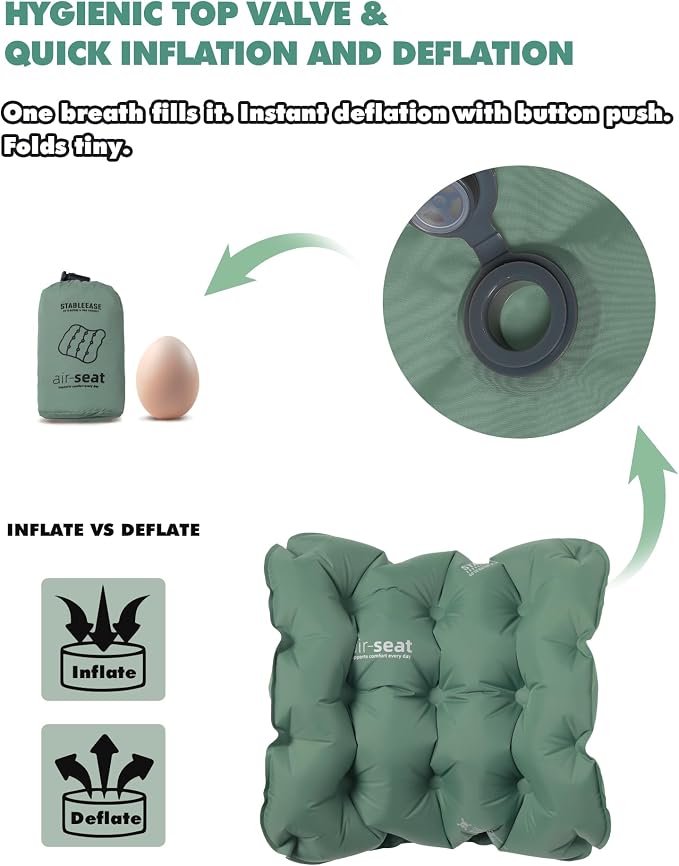 Inflatable Seat Cushion & Lumbar Support Lightweight TPU Non-Slip | 3D contoured, breathable, ideal for air travel, camping, hiking, office, stadium, long flights - Image 6