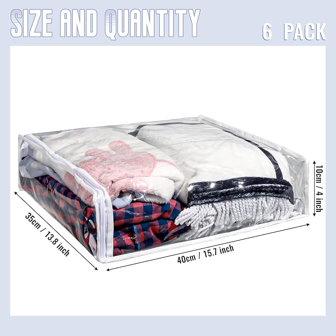 Shappy 6 Packs Clear Plastic Storage Bags with Zipper, 16 X 14 X 4 Inch | Sweater Bags, Moth Proof Protection, Vinyl, For Blankets Clothes Bed Sheet Comforters Pillows Quilt Closet Linen Organizer - Image 2