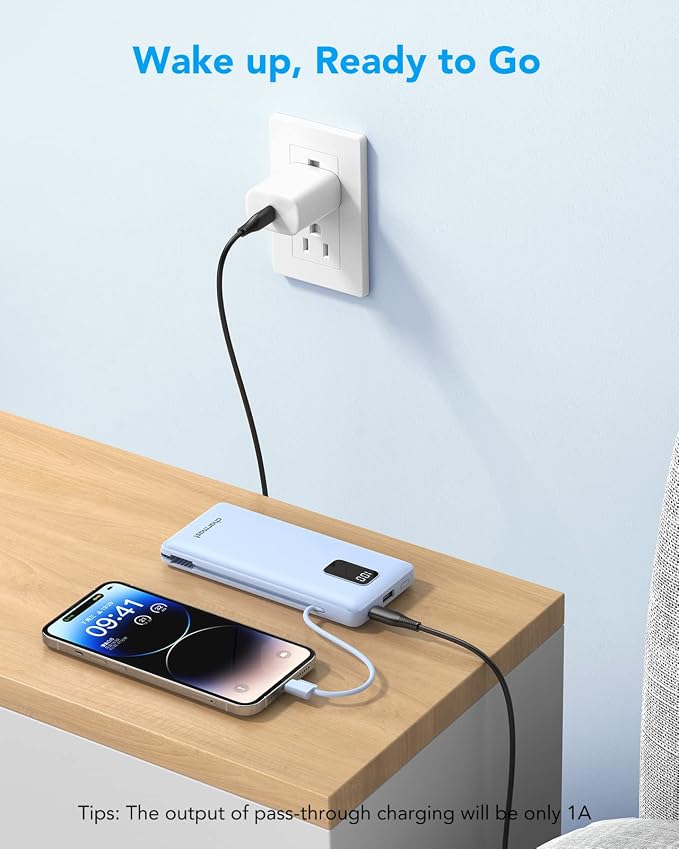 charmast Portable Charger Power Bank Built in Cables,10000mAh Battery Pack | with AC Wall Plug,LED Display & 5 Outputs,Travel Camping Essentials Slim External Phone Charger for iPhone,Samsung,Android - Image 7