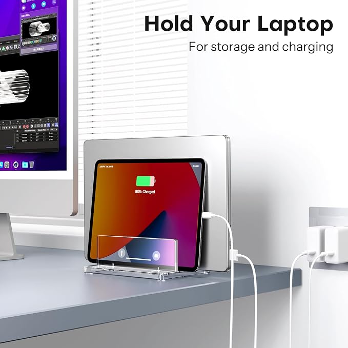 OMOTON Vertical Laptop Stand, Clear Acrylic Dual Holder for MacBook Gaming | Adjustable Width 0.43-1.38", Clear Acrylic Dual Slot Stand for Desk, Compatible with MacBook Pro/Air HP Gaming up to 17" - Image 7