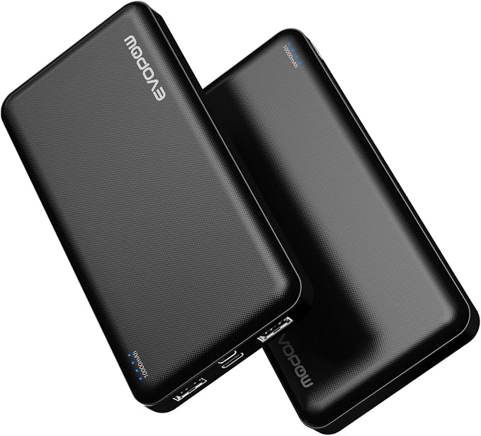2 Pack Portable Charger, Slimmer 10000mAh Power Bank, USB C in&Out Fast Charging Battery Pack, Portable Power Bank for iPhone 16 15 14 13 12 Tablet Samsung S23 S22 Pixel and Heated Vest (Black) by EVOPOW