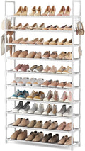 VTRIN 10 Tiers Shoe Rack Tall Large Capacity Wide Shoe Organizer Sturdy Shoe Shelf for Entryway with Two Hooks Metal Shoe Storage for Closet, Bedroom, White by VTRIN
