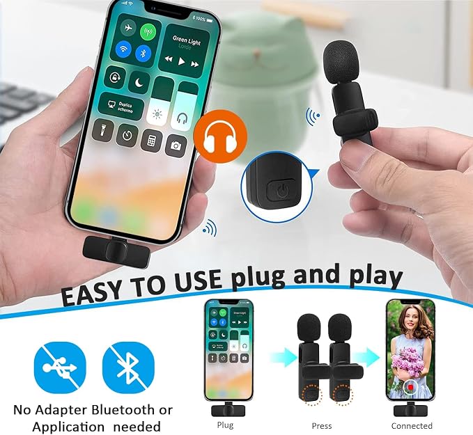 MAYBESTA Wireless Mini Microphone for iPhone 14 Below - Bluetooth Lapel Mic for Video Recording - Clip on Phone Microphones for YouTube Tiktok(Lightning / 2 mics) - Image 5