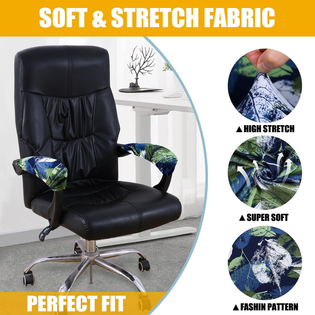 Smiry Stretch Printed Office Chair Armrest Covers, 2 Pcs, Deep Green - Image 2