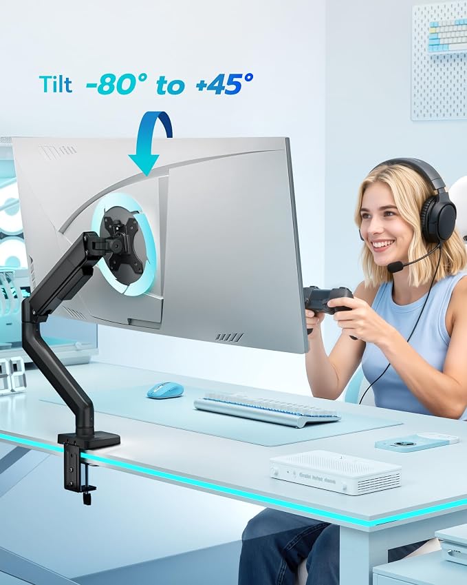 ARES WING 17-40 Inch Heavy Duty Monitor Arm, Black | Fully Adjustable Monitor Mount for Ultrawide Screens up to 26.4 lbs with Clamp/Grommet Desk Mount, 75/100 Vesa Mount - Image 8