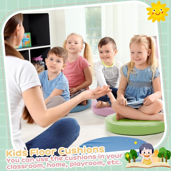 Juexica 8 Pcs Floor Cushions Kids,Macaron Color,13.8 X 13.8 X 2 Inch | Extra Thick 2" Flexible Seating Classroom, Assorted Colored Floor Pillow, Soft Round Cushions for Kids Students Office School - Image 4