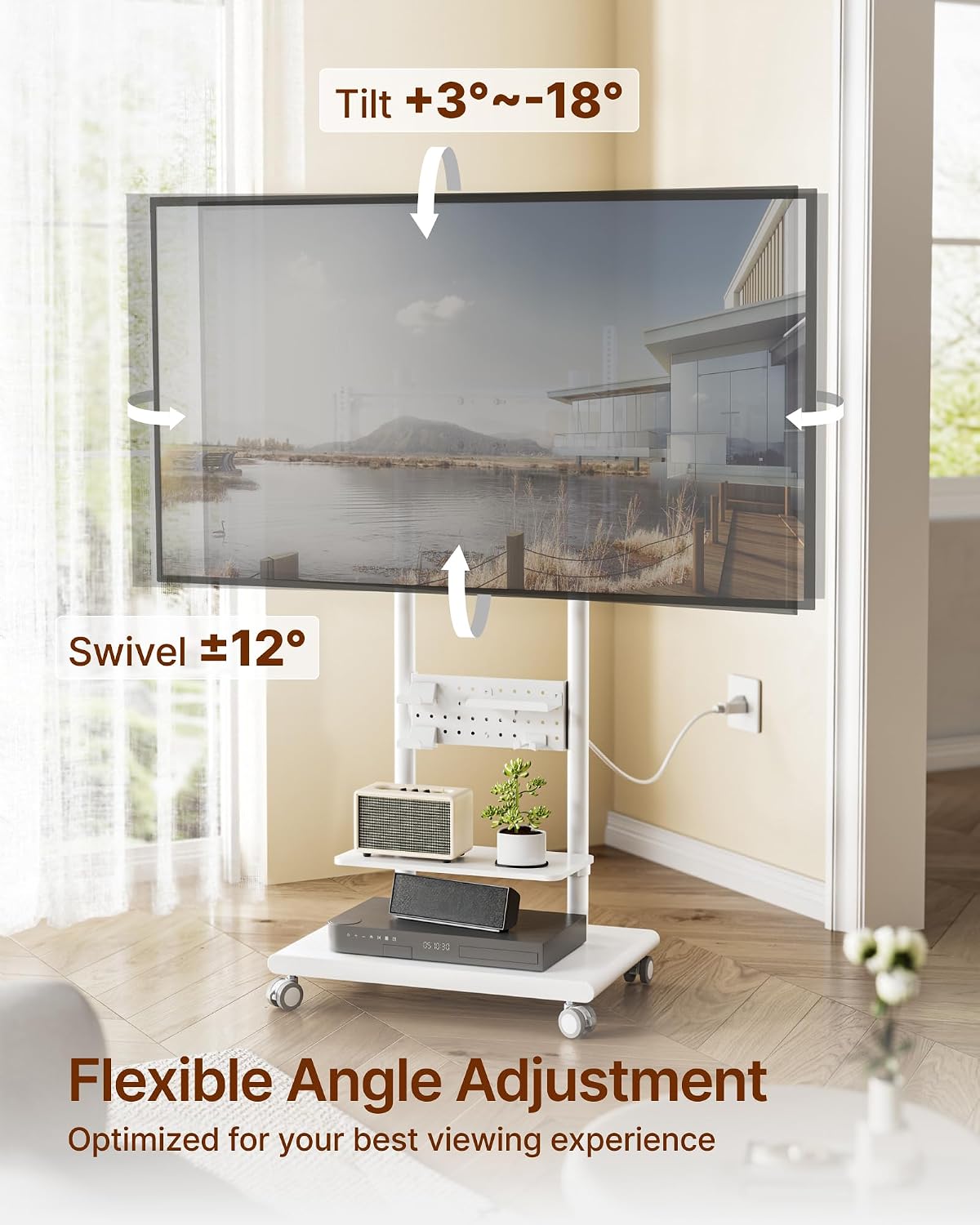 Heavy-Duty Rolling TV Stand for 37–75″TVs up to 154lbs,White - Image 4