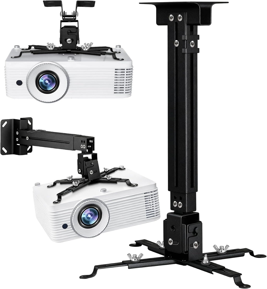 2-Be-Best Projector Ceiling Mount Wide Pipe Universal 3-in-1 Projector Wall Mount Bracket with Adjustable Arm, Flush Mount Option, Built-in Cable Management for Office Home Black by 2-Be-Best