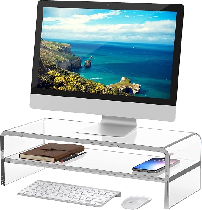 Egchi Acrylic Monitor Stand,2 Tiers Computer Monitor Riser(18x8x5.5 inches),Computer Stand/Monitor Riser for Office,School,Home,Laptop Stand Desktop Stand for Keyboard Storage&Printer TV Screen | Computer Stand, Monitor Riser, for Office,School,Home,La... by Egchi