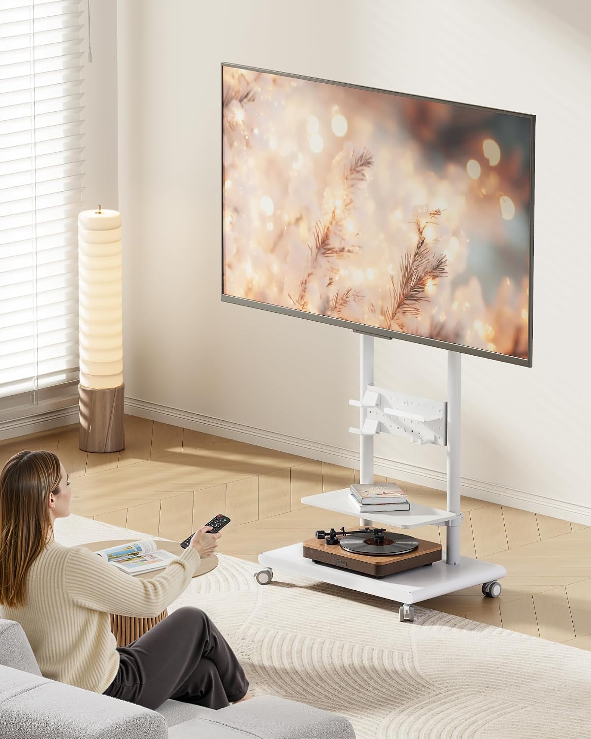 Heavy-Duty Rolling TV Stand for 37–75″TVs up to 154lbs,White - Image 2