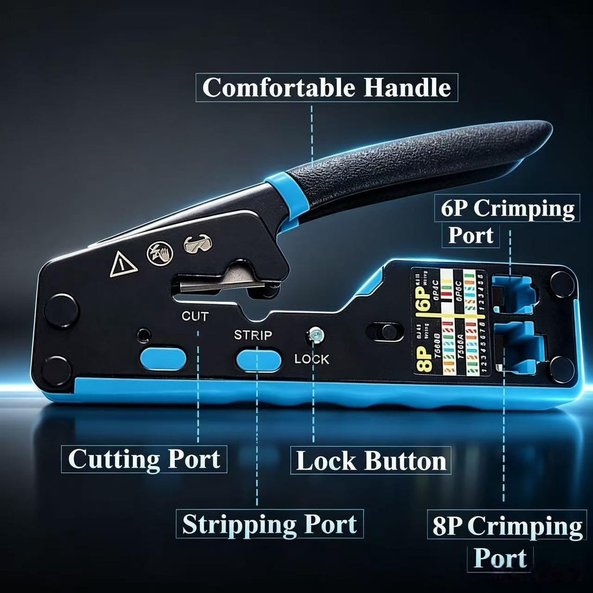 Network Tool Kit for Cat6 Cat5e Cat5, Pass Through rj45 Crimp Tool Kit, Pass Through Ethernet Crimper for Cat5 Cat5e Cat6, Wire Tracker, 110/88Punch Down Tool, Cutter, Stripper - Image 3
