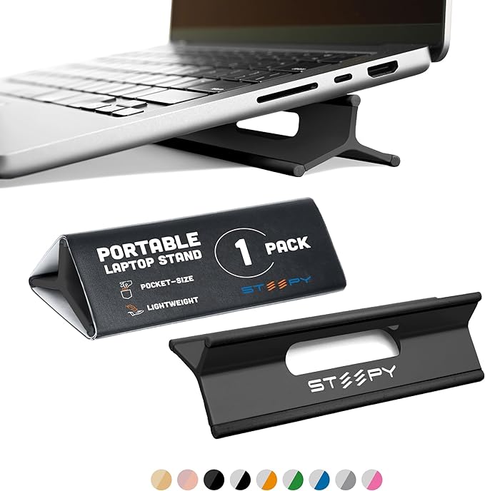 Steepy Portable Laptop Stand for Desk – Adjustable Height, & Portable Laptop Holder – Ergonomic Computer Stand for Cooling & Comfort – Slip-Proof, Sturdy Design – Universal Fit for 13-17 Inch Devices by Steepy
