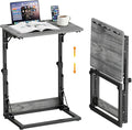 Folding TV Tray Table, Adjustable Height TV Trays for Eating on Couch | TV dinner tray table with tablet & phone slots,c shaped end table,laptop desk for sofa,bedside,recliner,dining,working,gaming by BeGyoku