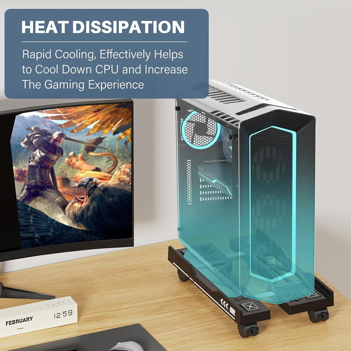 Adjustable Computer Tower Stand, Mobile PC Stand for Floor (Black) - Image 4