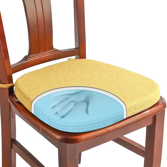 SINOSSO 1 Pack Memory Foam Chair Cushions for Dining Chair, Friendly Woven Fabric 16" U-Shape Comfortable Kitchen Chair Pad, Removable Slip Resistant Seat Cushion (1 Piece, Yellow) by SINOSSO