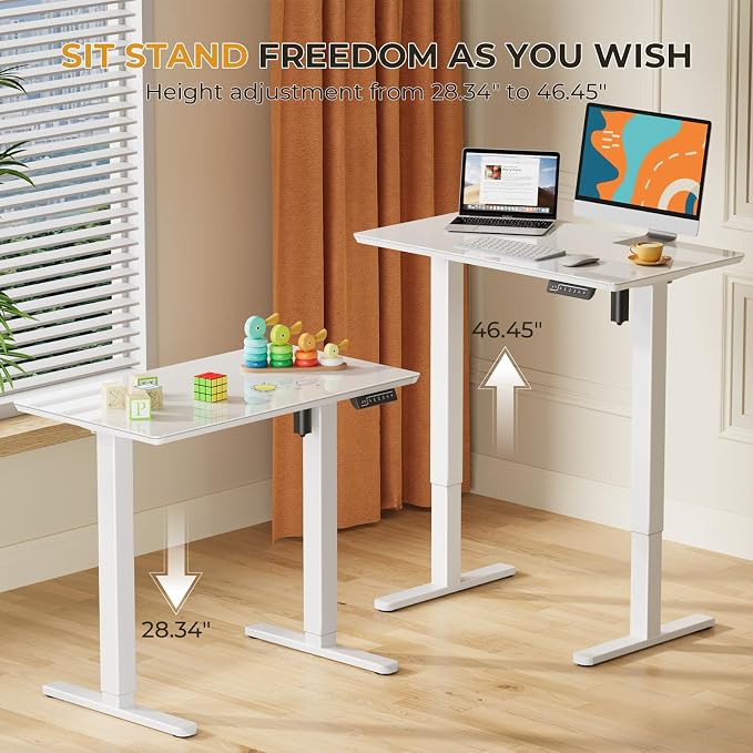 JOY worker Electric Glass Standing Desk, 35" Small Drafting Table on Wheels | 35" x 20" White Height Adjustable Desk with Memory Controller, Rolling Sit Stand Computer Workstation for Drawing Walking Pad - Image 4