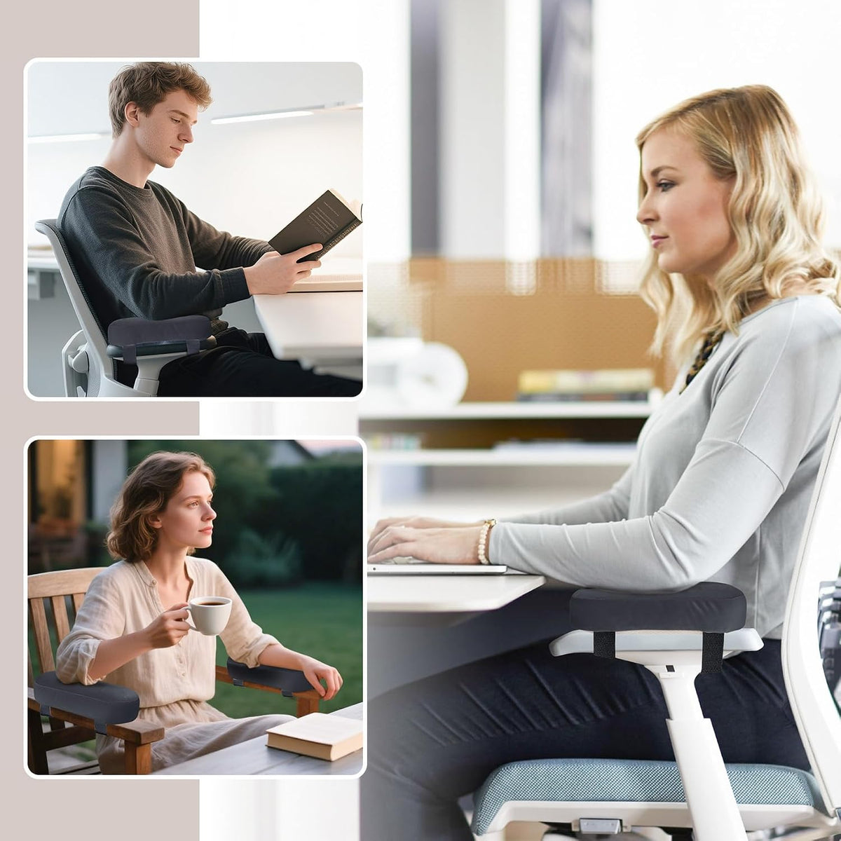 2-Pack Non-Slip Armrest Pads for Office & Gaming Chairs - Ergonomic Forearm Support Pillow for Desk, Computer & Wheelchair, Pressure Relief Cushions (Dark Gray) - Image 6
