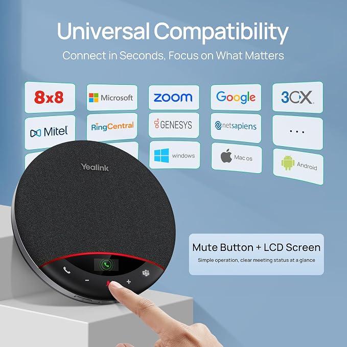 Yealink Bluetooth Speakerphone SP96 with Dongle Support Daisy-Chain 26H Talk Time Teams Certified 65mm Conference Speaker and 6 Microphones Array LCD Screen Smart AI Noise-Canceling - Image 7