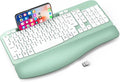EAYBLLY 2.4G Wireless Ergonomic Keyboard, Full Size Wave Keys with Memory Foam Wrist Rest & 7.28in Phone Holder, USB-C Adapter Included for Windows Mac Chrome OS, Office or Home (Mint Green) by Unknown