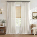 Hokibero Natural Pinch Pleated Linen Curtains 104 Inch Long for Living Room | Ivory Light Filtering Semi Sheer Curtain,Back Tab Hooks Rings,Farmhouse Textured Privacy Drapes for Bedroom Window,2 Panels by Hokibero