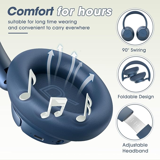 BERIBES Hybrid Active Noise Cancelling Headphones Wireless Over Ear 70Hours | Foldable Bluetooth 6.0,Transparent Modes,3.5MM Cable,Lightweight Built-in Mic,HiFi Stereo Deep Bass,Soft-Earpad,Fast Charging - Image 2