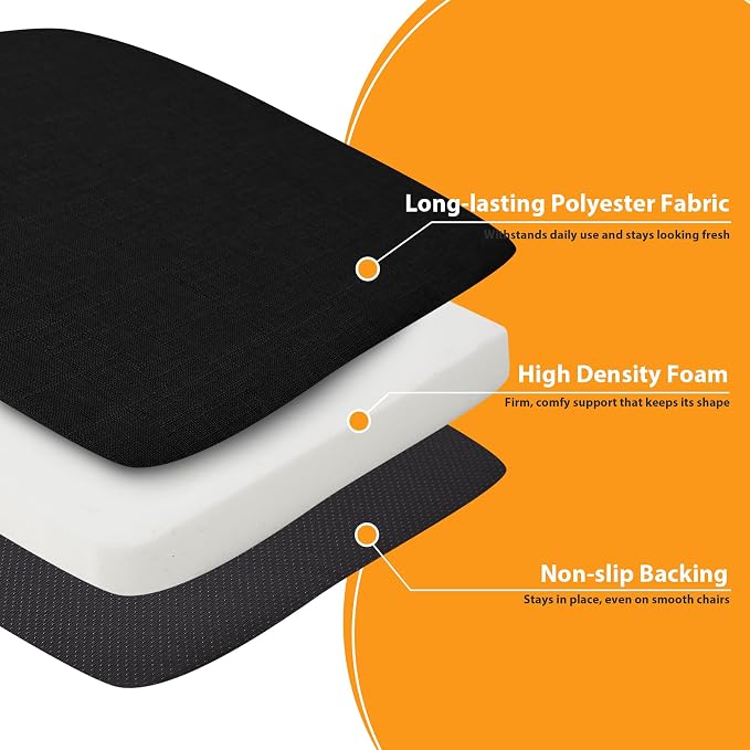 Ruqmuis Chair Cushions for Dining Chairs, 2" Thick Seat Cushions for Kitchen Chairs, D-Shaped Chair Pads with Washable Cover, Ties and Non Slip Backing, 17'' x 16'', Set of 4, Black - Image 4