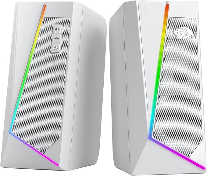 Redragon GS520 Wired 2.0 Channel Stereo Sound Desktop RGB Computer Speakers | Enhanced Auido Quality, Plug & Play USB Powered PC Gaming Speaker, 6 Colorful Backlight Modes, Easy-Access Volume Control by REDRAGON