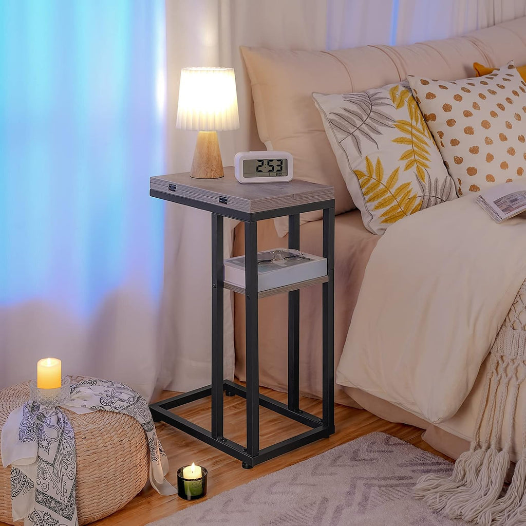 HOOBRO Foldable C Shaped End Table, C Shaped Side Table with Storage Shelf - Image 5