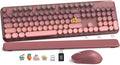 Wireless Keyboard and Mouse Combo, Round Keycaps, Full-Size Retro Typewriter Keyboard with Magnetic Wrist Rest, Tilt Legs, 2.4GHz Cordless for Mac, Windows PC, Laptop, SABLUTE CK23, Dusty Rose Ombre by SABLUTE