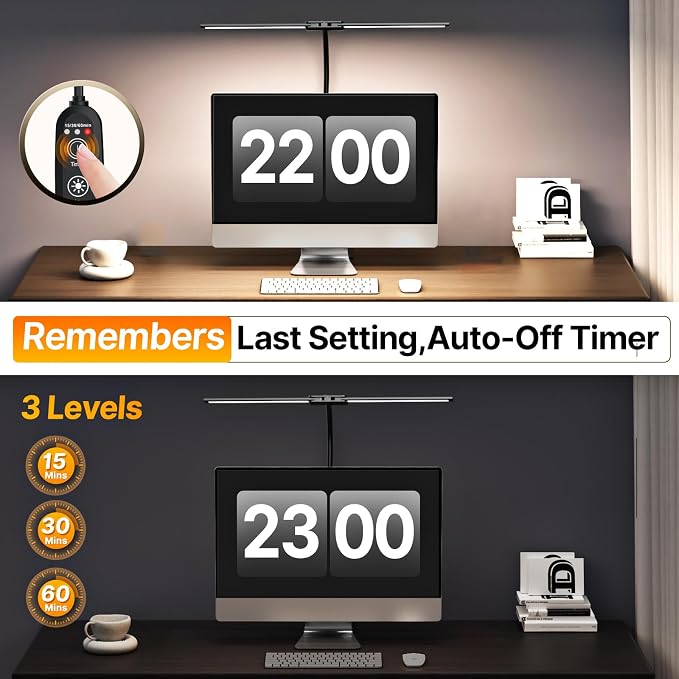 Syrinx LED Desk Lamp for Home Office, 18W 2000LM Stepless Dimming Light | Focused & Wide-Area Dual-Light, 360° Gooseneck, 5 Color Temp & 10 Brightness, Flicker-Free Eye-Caring Light for Study & Craft - Image 7