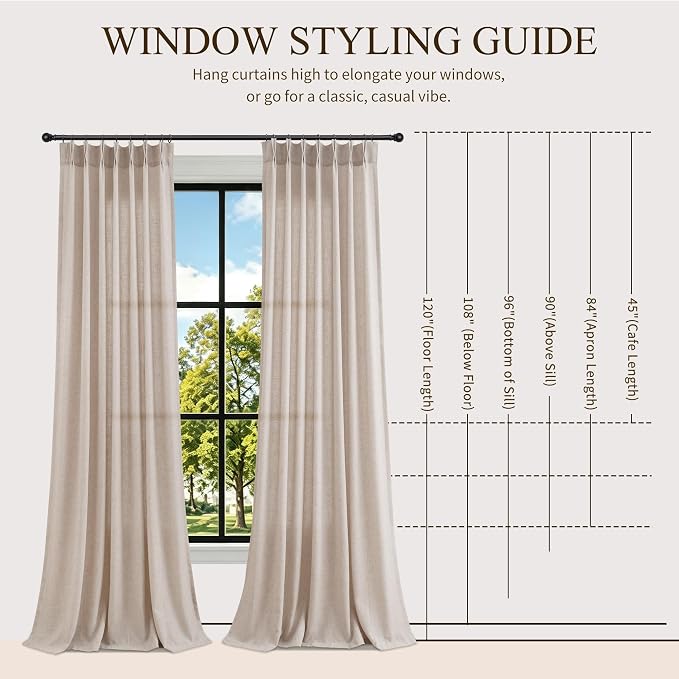 Hokibero Oatmeal Pinch Pleated Linen Curtains 108 Inch Long for Living Room | Light Filtering Sheer Curtain,Pinch Pleat Back Tab Hooks Rings,Farmhouse Textured Privacy Drapes for Bedroom Window,2 Panels - Image 9