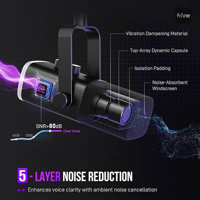 FIFINE AmpliGame AM8T XLR/USB Gaming Microphone Set, Dynamic PC Mic | Streaming RGB Mic Kit with Boom Arm Stand, Mute Button, Headphones Jack, for Podcasting Recording Vocal Voice-Over - Image 4