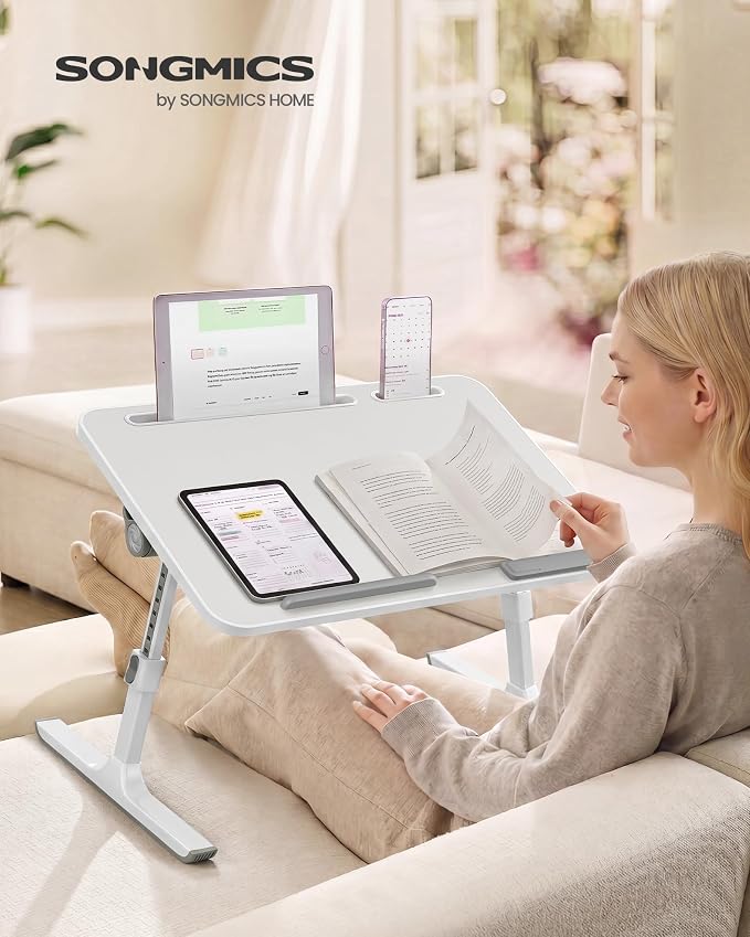 SONGMICS Bed Laptop Desk, Adjustable Laptop Desk for Bed with 8 Heights, Portable Foldable Bed Table, for Bedroom and Living Room, 23.6 x 15.7 x 9.8 Inches, Gray ULLD118G101 - Image 2