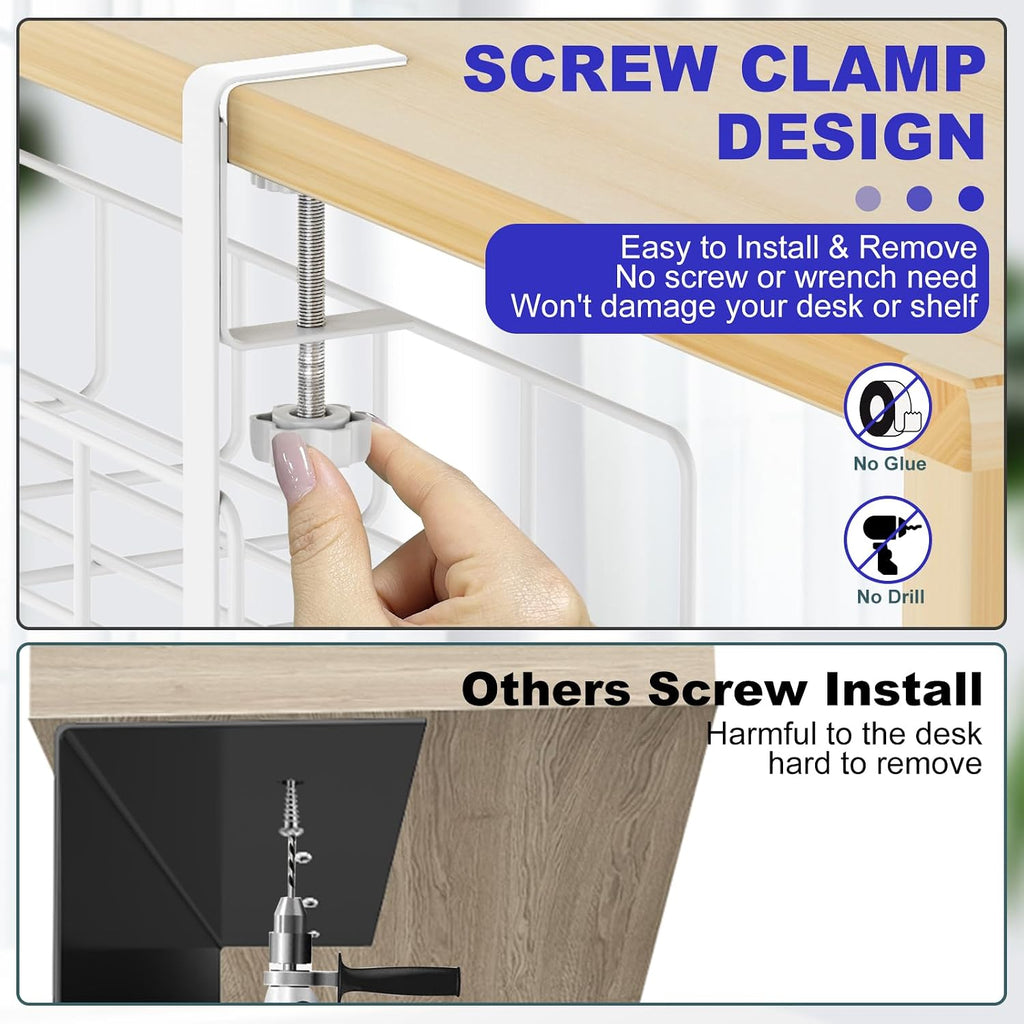 Under Desk Cable Management Tray No Drill Steel Rack White - Image 3