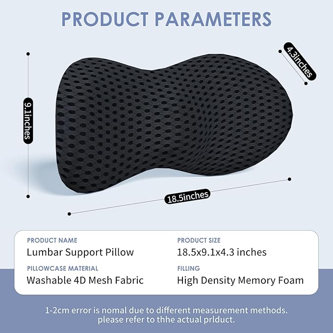 kasney Lumbar Support Pillow for Office Chair, Back Pillow, Black | Memory Foam Lumbar Pillow for Low Back Pain Relief, Ergonomic Streamline Car Seat, Office Chair, Recliner and Bed - Image 5