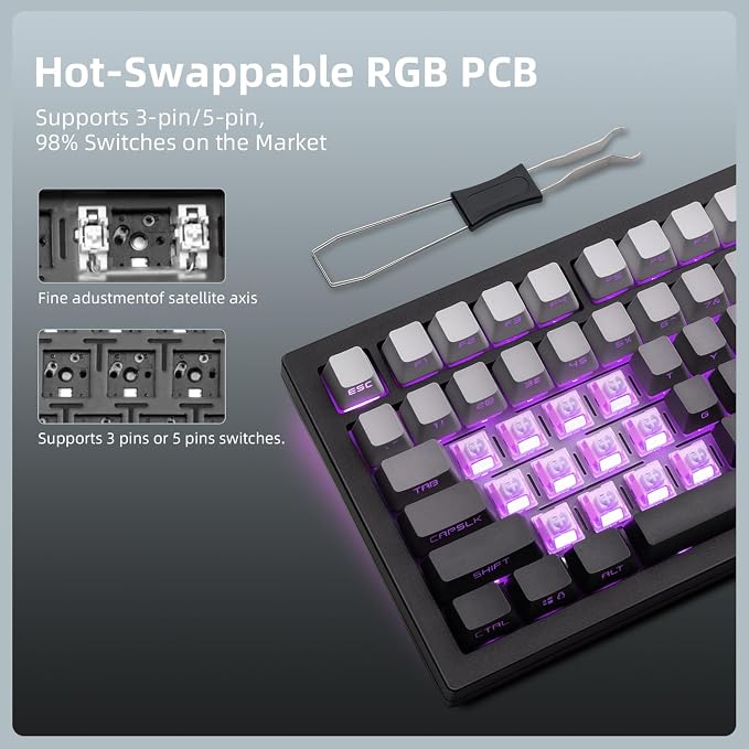 ZORNHER ZH870 Wireless Mechanical Gaming Keyboard,80% Black Custom Creamy Sound Keyboard with Shine Through PBT Keycaps,Pre-lubed Linear Switches,Hot-Swappable,RGB Backlit,2.4GHz/USB-C/BT5.0 - Image 5