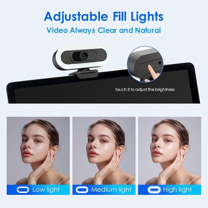 saylas 2K Webcam with Lights, HD Webcam for PC, 2K@60FPS Web cam with Microphone, 65° FOV, Autofocus, Noise Cancellation, Privacy Cover, Web Camera for Computer/Laptop, USB Streaming Computer Camera - Image 3