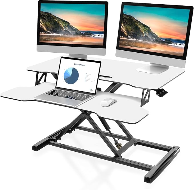 FITUEYES Height Adjustable Standing Desk 32” Wide Sit to Stand Converter | Standing Desk Converter,Stand Up Desk Riser,for Dual Monitor Riser,Tabletop Workstation for Home Office,Easy Assembly by FITUEYES