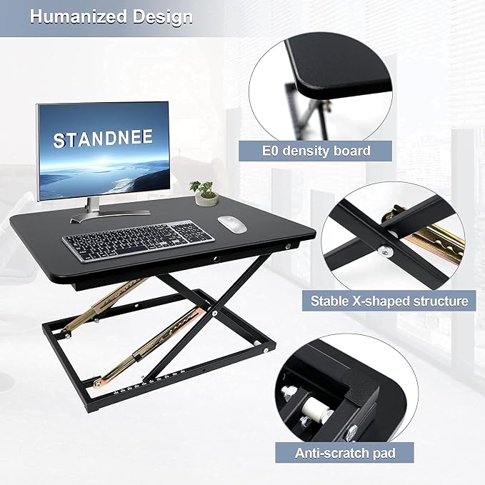 Standing Desk Converter Height Adjustable Stand Up Desk Riser - Supports 300 lbs, Fully Assembled Monitor/Laptop Riser Workstation, Black. - Image 5