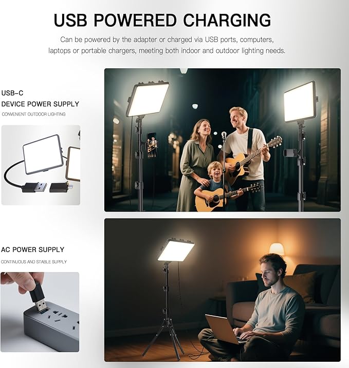 NiceVeedi 1-Pack Photography Lighting Kit, 2800-6500K Bi-Color LED Video Light Kit, Dimmable Studio Light with Tripod Stand & Phone Holder, Light for Video Recording, Game Streaming, YouTube - Image 5