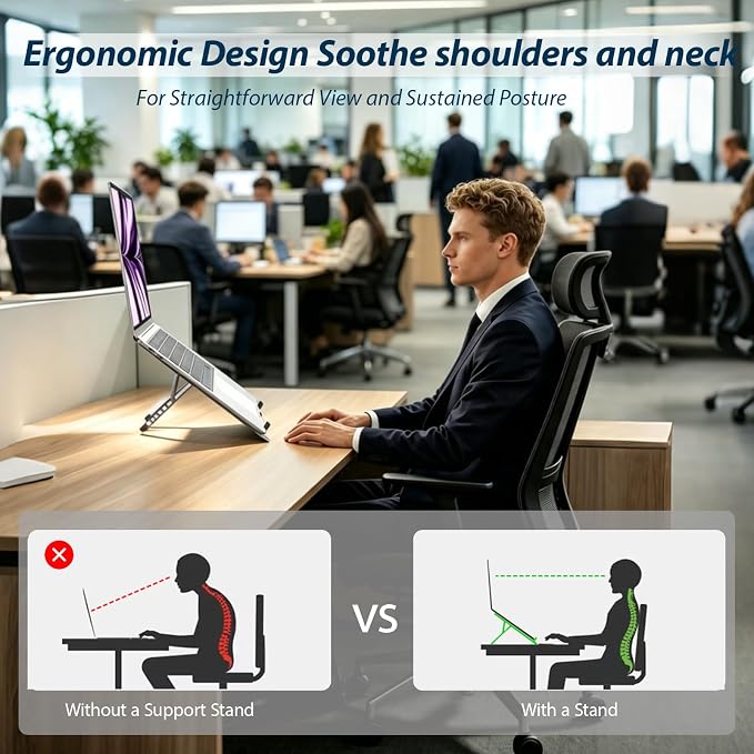 Portable Laptop Stand,Aluminum X-Shape Travel Laptop Stand Ergonomic Riser | Ultra Lightweight,1-Second Spring Open, 6 Height Adjustable, Fits 10-16" Laptops,Business Travel & Coffee Shop - Image 6