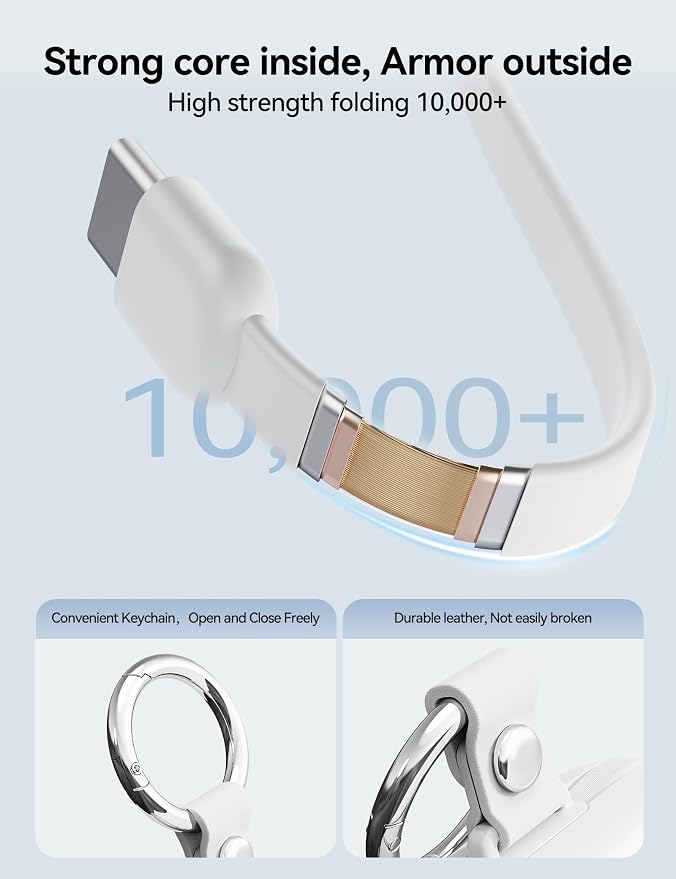 Portable Charger 10000mAh 22.5W Power Bank Built-in 2 Cables Keychain | Charge 5 Devices, TSA approved, Travel Fast Charging Battery Pack for iPhone Samsung Google Android & iWatch Charger, White - Image 9