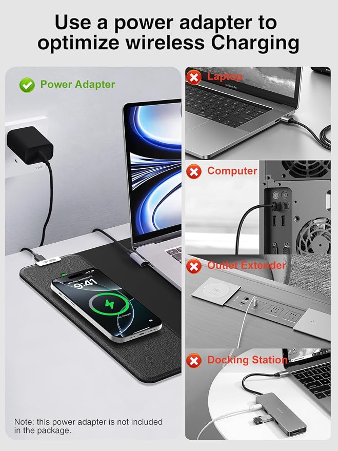 Wireless Charging Mouse Pad, 31.5"x11.8" Large Desk Mat, Smooth Glide | Waterproof Mousepad, Stitched Edge, Non-Slip Rubber Base, Desk Pad Computer Keyboard Mat, No Adapter - Image 9